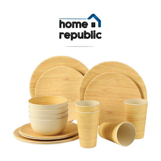Vajilla Ecológica en Fibra de Bambú (16 piezas) | Juego de 4 Puestos
