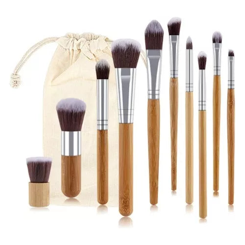 Set de 11 Brochas de Maquillaje en Bambú | Cerdas Ultra Suaves