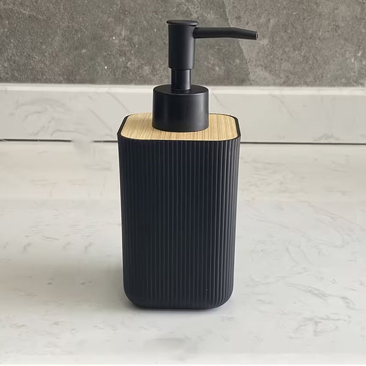Dispensador de Jabón Líquido Premium | Acabado Negro Mate y Bambú