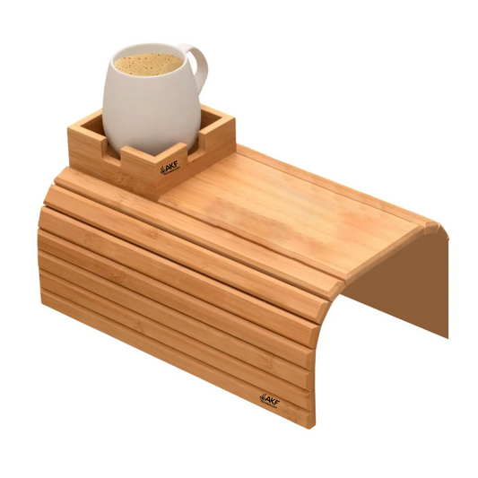 Soporte de Bambú para Brazo de Sofá | Bandeja Flexible Antideslizante