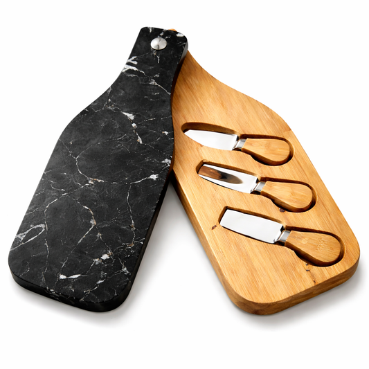 Tabla para Quesos Premium | Bambú y Mármol con Set de 3 Utensilios