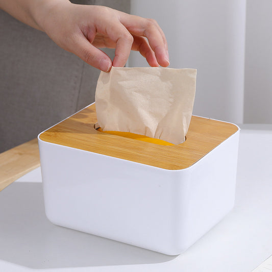 Organizador de Pañuelos Minimalista | Caja con Tapa de Bambú Natural