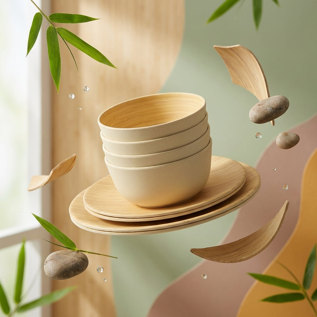 Vajilla Ecológica en Fibra de Bambú (16 piezas) | Juego de 4 Puestos