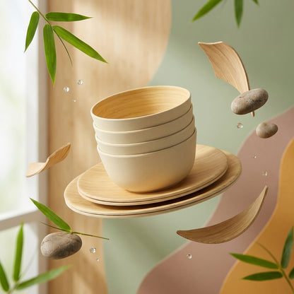 Vajilla Ecológica en Fibra de Bambú (16 piezas) | Juego de 4 Puestos